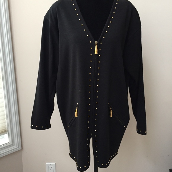 SPANNER Sweaters - Spanner Black Zip-Up Cardigan with Gold Studs